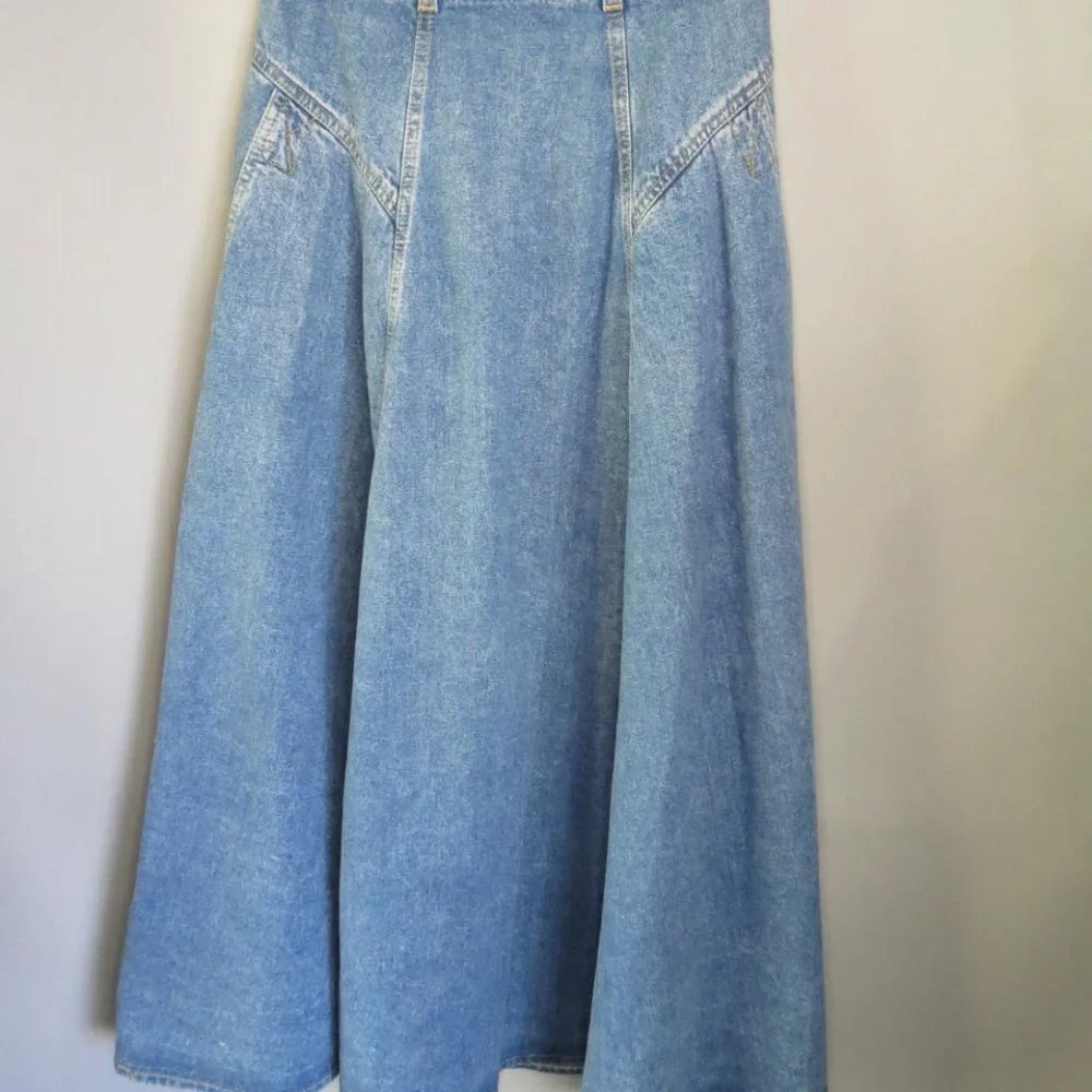 VINTAGE CORFU - DENIM FULL LENGTH SKIRT - SIZE 10 (small sizing) - Picture 3 of 8